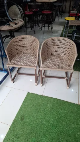 2 Poltronas Itália Alumínio e Corda náutica Bege