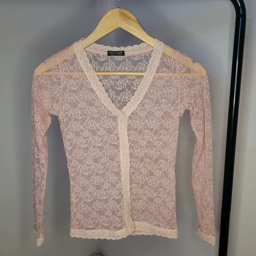 Casaquinho/Casaco feminino de Renda com transparência Cor Rosa Tamanho P