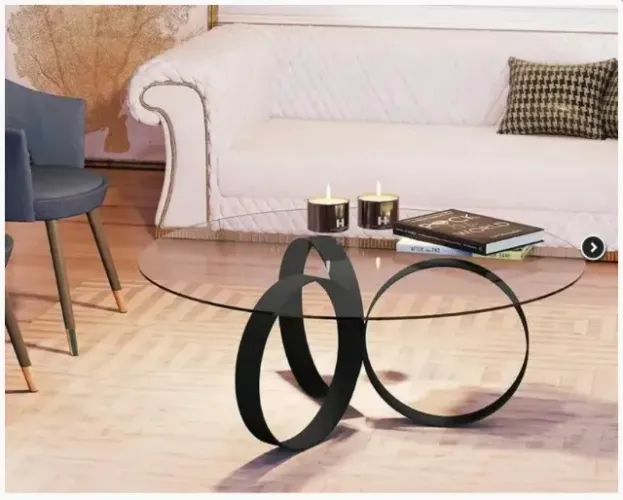 Mesa De Centro jb 8060 Pés De Ferro Preto Com Tampo De Vidro - Em Oferta 