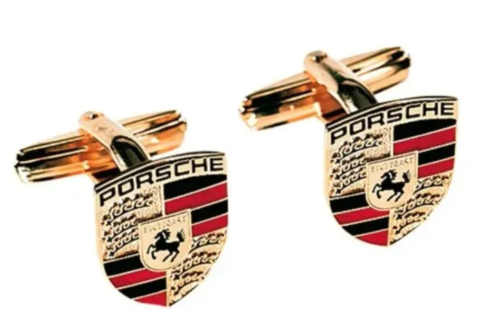 Abotoaduras Porsche em Prata Esmaltada e Banhada a Ouro- Original, nova, na caixa
