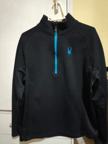 Moletom e touca dupla face Spyder Masculino com meio zíper. Preto/Azul