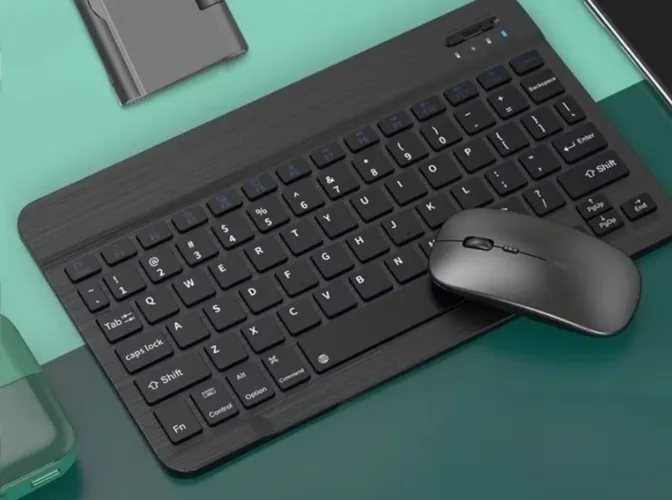 Kit Teclado e Mouse sem Fio Bluetooth Design Moderno e Compacto
