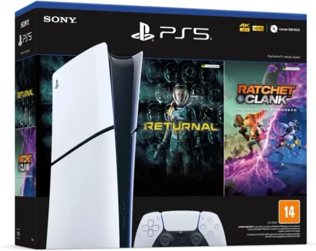 PlayStation 5 Slim Edição Digital 2024 1TB + 1 Controle Branco Sony com 2 Jogos