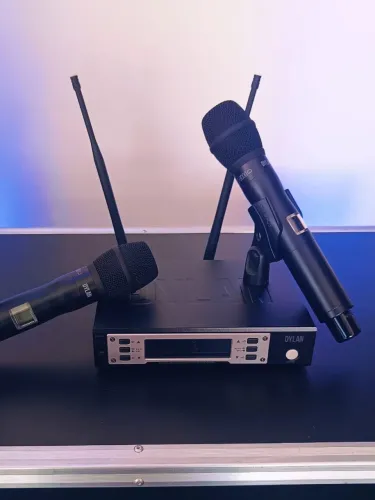 Microfone Sem Fio Duplo Profissional Dylan D-9000S Power ( Recarregável )