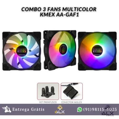 Combo 3 Fans Multicolor Led - Kmex Aa-gaf1 *ENTREGA GRÁTIS*