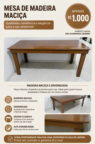 MESA DE MADEIRA MACIÇA 