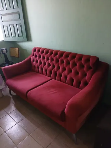 Sofá Retrô / Chesterfield Vermelho Veludo Muito Conservado