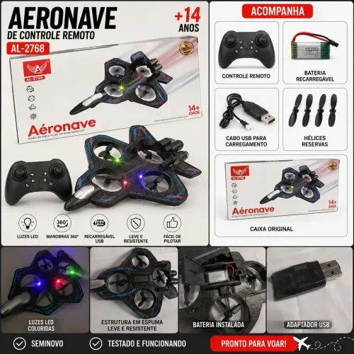 Aeronave Controle Remoto AL-2768 Seminova Completa
