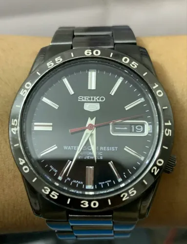relógio automático seiko 5 preto 37mm