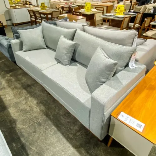 Sofá Living Lufer em Linho Monte Claros 4 Lugares com Almofadas  236cm / pronta entrega 