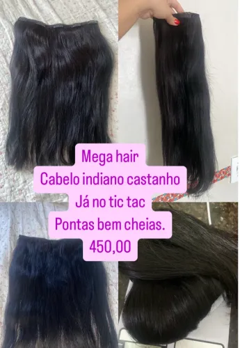 Mega hair escuro, pontas cheias já no tic tac