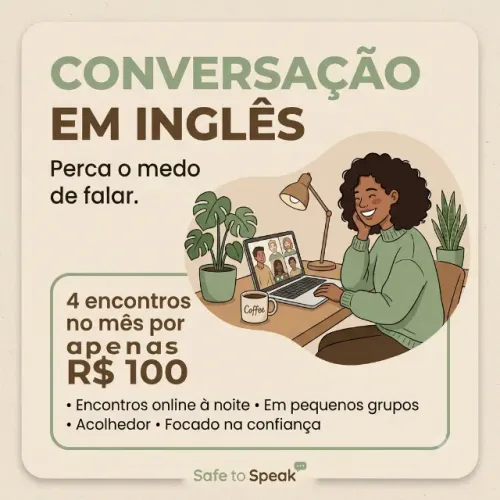 Pratique Conversação em Inglês | Online | 4 Encontros por R$ 100