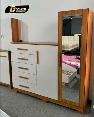 Cômoda com Espelho 5 Gavetas 2 Portas New Master Promoção