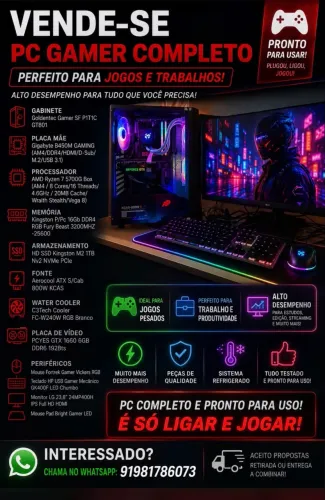 PC Gamer Completo Ryzen 7 5700G + GTX 1660 6GB | 16GB RAM | SSD NVMe 1TB