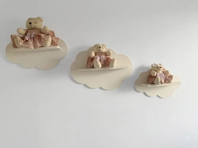 Trio De Nichos Modelo Nuvem Mdf Quarto De Bebê! Modelo de ursinha