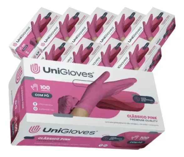 Luva Procedimento de Látex Rosa com Pó UniGloves Tam G - Caixa com 100 Unidades |