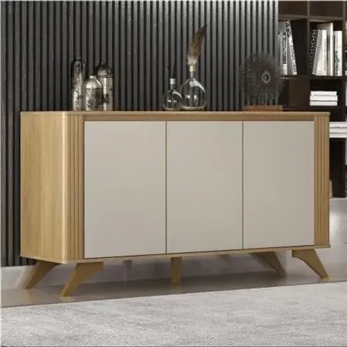 Buffet aparador Pampulha amadeirado com detslhe ripado em oferta