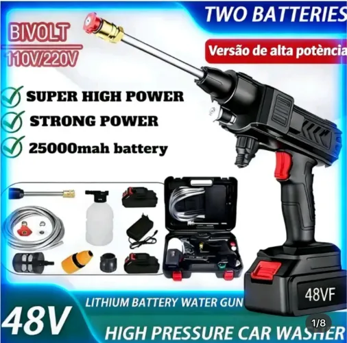 Máquina lava jato portátil com 12 metros de mangueira ou 4 metros. 12 é adaptação e 4 orig