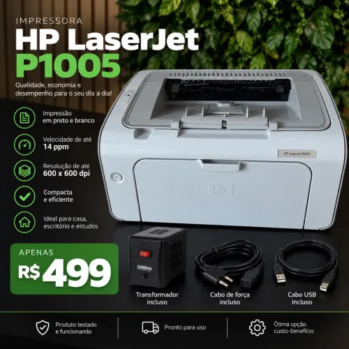 Impressora Laser HP P1005 | Preto e Branco | 14 PPM + Transformador