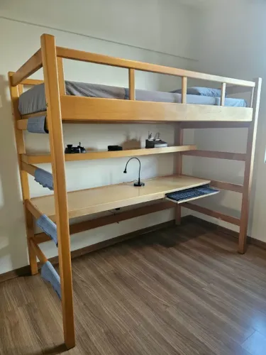 Cama Beliche Solteiro com Mesa ( Madeira Maciça )
