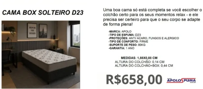 CONJUNTO SOLTEIRO D23 APOLO ESPUMAS