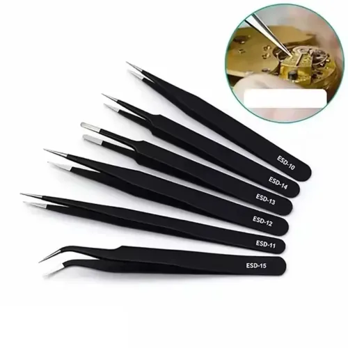 Kit Pinças de Precisão Longas ESD (Antiestática) Aço Inox - Reparo e Solda