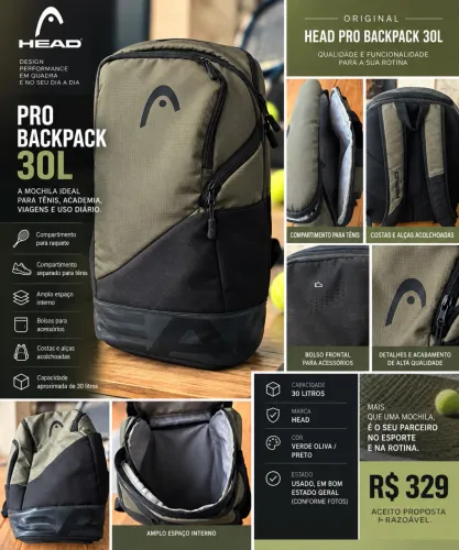 Mochila HEAD Pro 30L para Tênis | Original | Verde Oliva