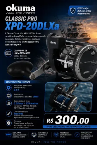 Carretilha perfil alto okuma classic pro manivela esquerda