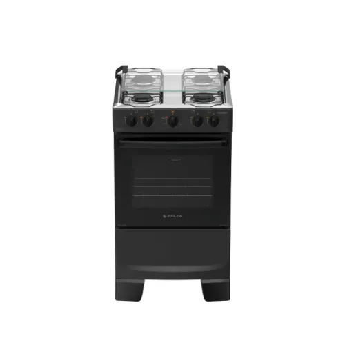 Fogão 4 Bocas Preto com Mesa Inox Atlas Coliseum Plus