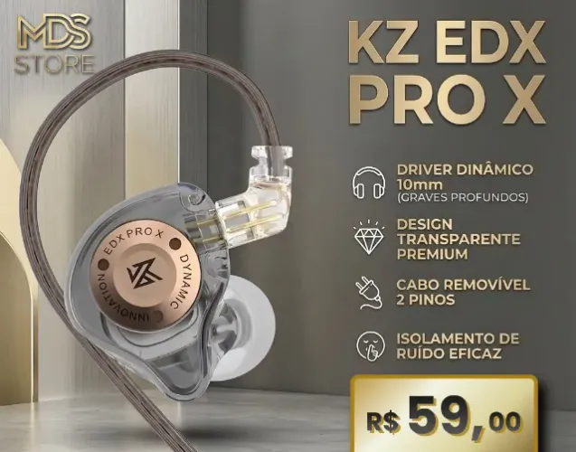Fone de Ouvido In-Ear KZ EDX Pro X Monitor de Áudio Retorno De Palco CINZA
