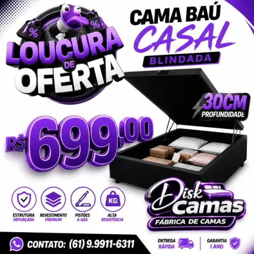 Cama Baú Casal Promoção 138x188x45 com Espaço Extra