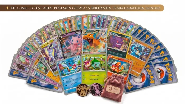 KIT POKÉMON ORIGINAL PARA CRIANÇAS. São 71 CARTAS + BRINDES | SEM REPETIÇÕES!