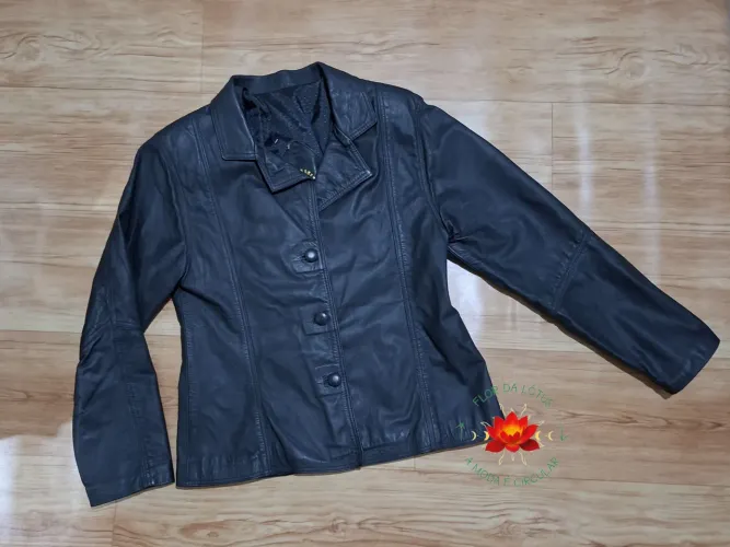 Jaqueta Blazer 100% em Couro Preta Vintage Stellablu Tam.Veste P (Etiqueta G)