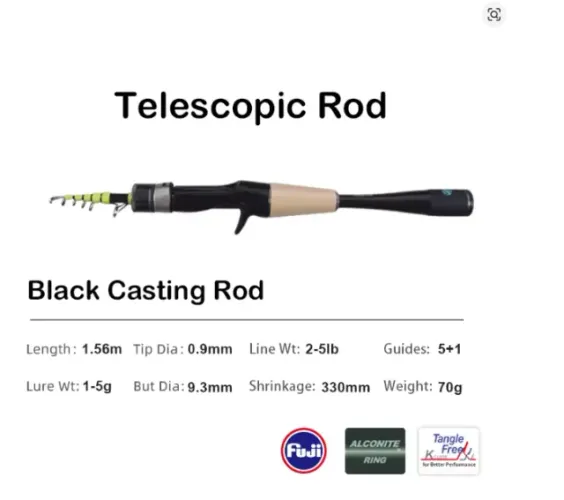 Vara de pesca Purelure telescópica UL 2 a 5lbs para carretilha com cabo monocoque - Nova