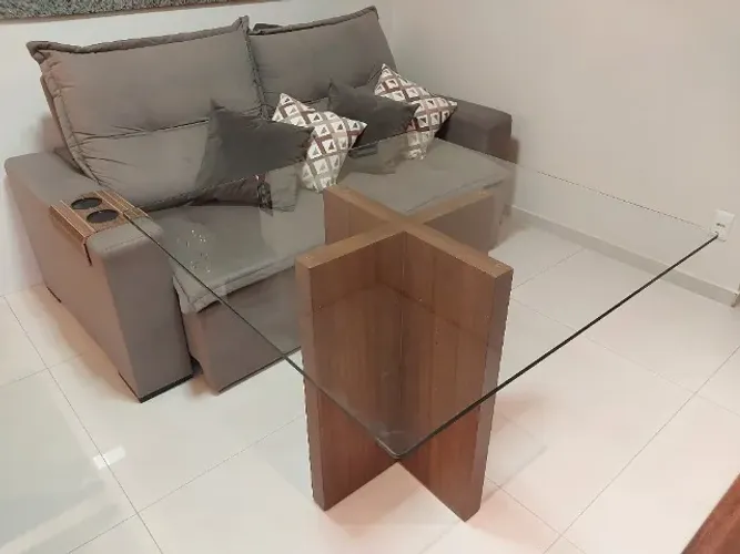 Mesa de jantar Turim Minas Decor com tampo em vidro