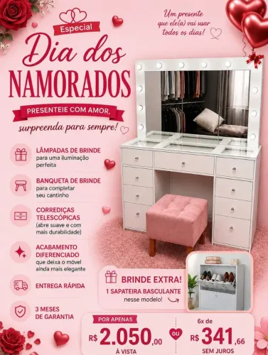 Penteadeira Larina /Promoção na compra você ganha uma sapateira basculante e uma banqueta 
