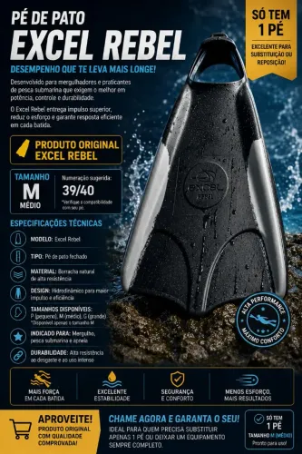 Nadadeira Pé de pato Excel Rebel. Tamanho 39 a 42