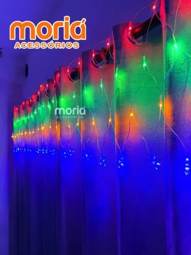 Pisca pisca rede com estrela colorida 120 lâmpadas, 8 funções, 127v