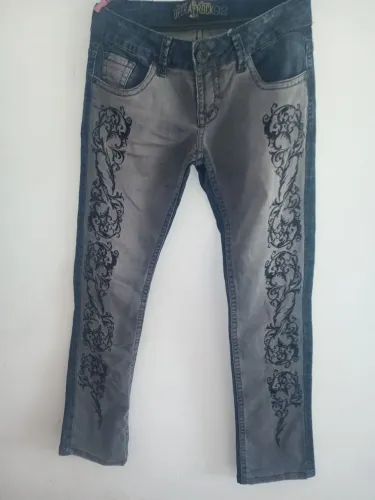 Calça Jeans Feminina Cinza Estampada Opera Rock Tamanho 40