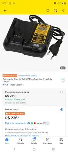 Kit carregador e duas baterias Dewalt