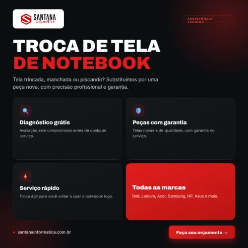 Troca de Tela de Notebook em Santos - Garantia de 1 Ano