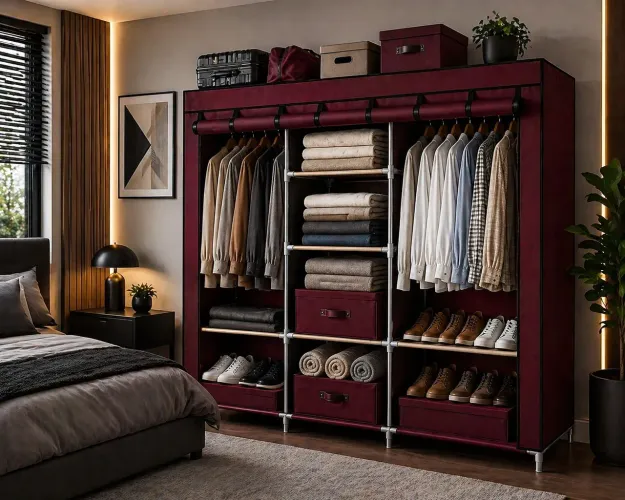 Guarda-Roupa Casal Portátil Grande com Cabideiro e Prateleiras | Oferta Imperdível