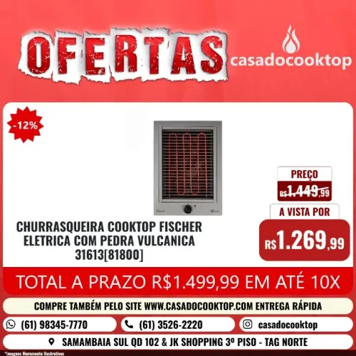 CHURRASQUEIRA COOKTOP FISCHER ELETRICA COM PEDRA VULCANICA 31613[81800]