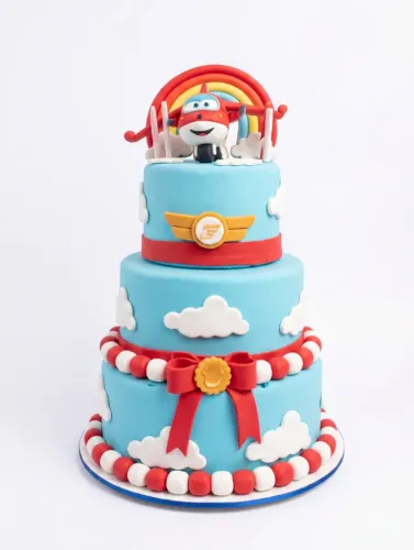 BOLO FAKE INFANTIL SUPER WINGS EM BISCUIT - 3 ANDARES
