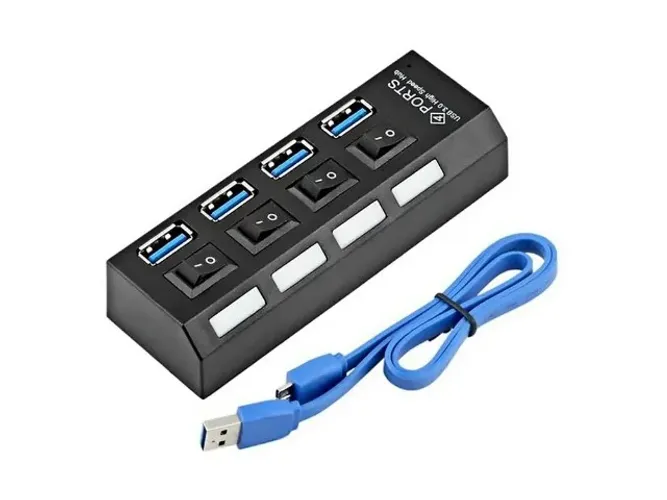 Hub USB 3.0 4 Portas Chaveado Botão On/Off e LED para PC Notebook