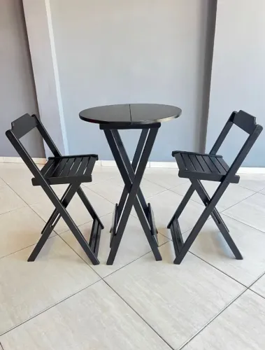 Kit Mesa Bistrô Alta Em Madeira Preto