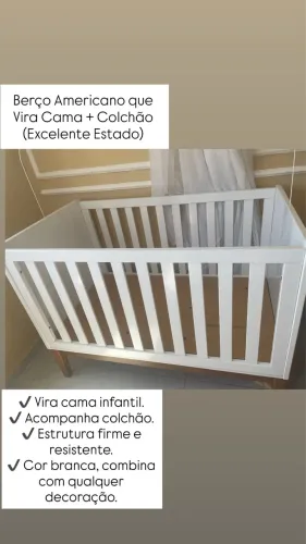 Berço americano que vira cama + colchão