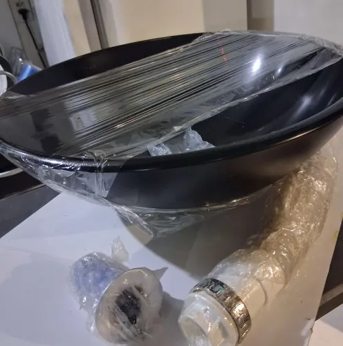 Cuba de apoio preta cerâmica para Banheiro com Sifão e Ralo inox!!