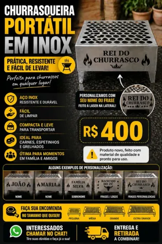 Mini Churrasqueira Portátil para Espetinho - Leve Para Onde Quiser ?