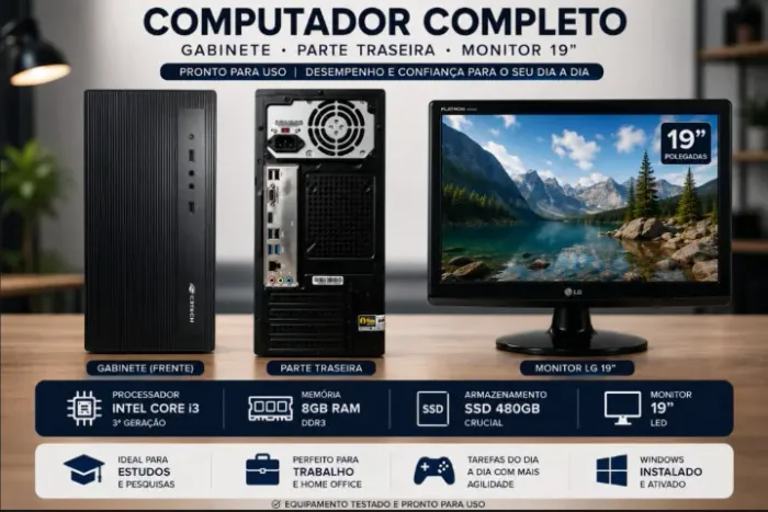 PC COMPLETO COM MONITOR LG + WINDOWS 11 + SSD CRUCIAL 480 + OFFICE